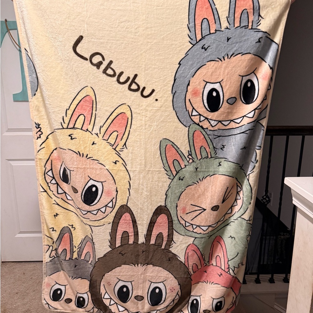 Labubu Kids Blanket - Cream and Gray